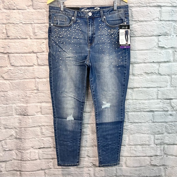NWT Seven7 Size 16 Mid Rise Skinny Starling  Pearl Jeans Fashion Novelty Denim - Picture 2 of 10